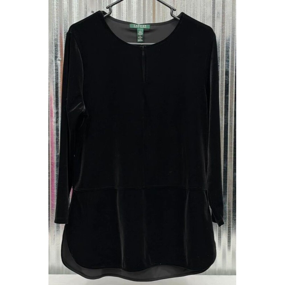 Lauren Ralph Lauren Women’s Large Black Velvet Keyhole Top Holiday Party Blouse